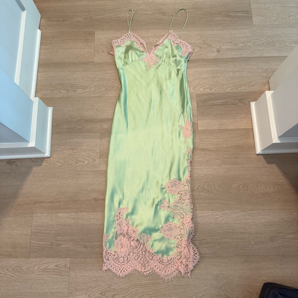 Alice + Olivia Green and Pink Lace Slip Dress
